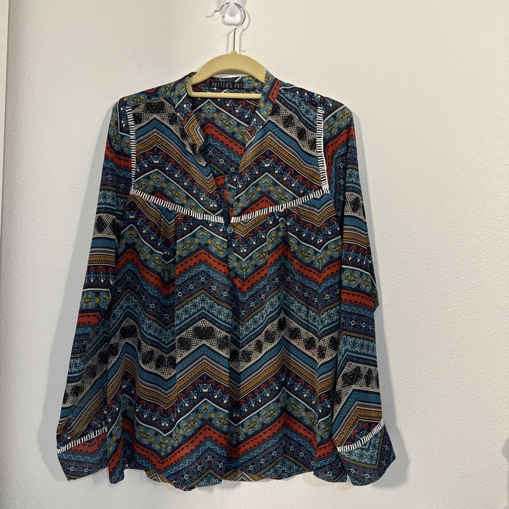 Potter's Pot Women's Top Lg Boho L/s V1 Multicolor